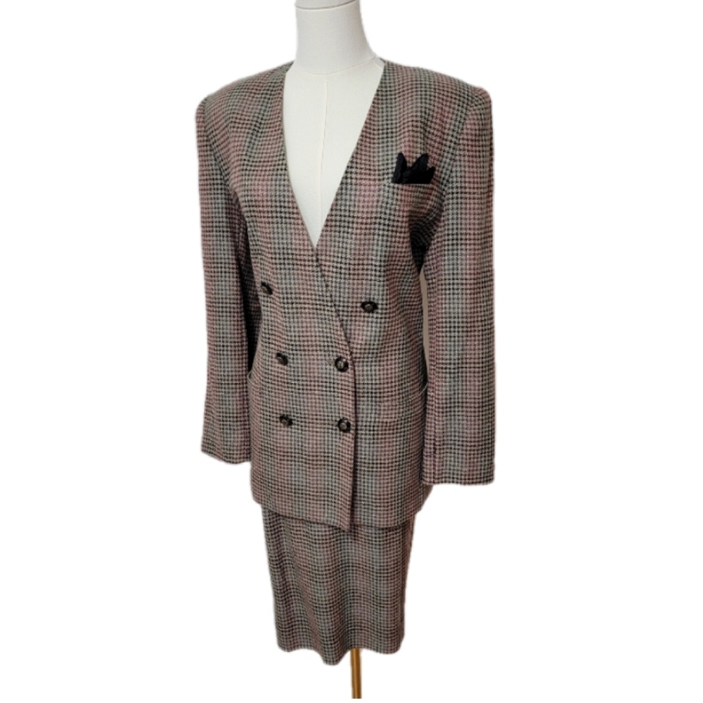 Vintage Houndstooth Skirt Suit Academia 80's Worthington Set Size 12 Corpcore